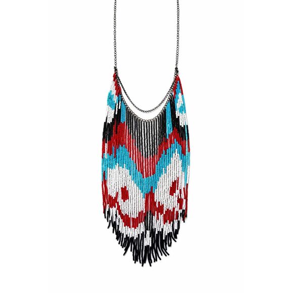 Tribal Jewelry - Handmade Beaded Statement Necklace Tribal Boho Fringe Bib Southwest Festival